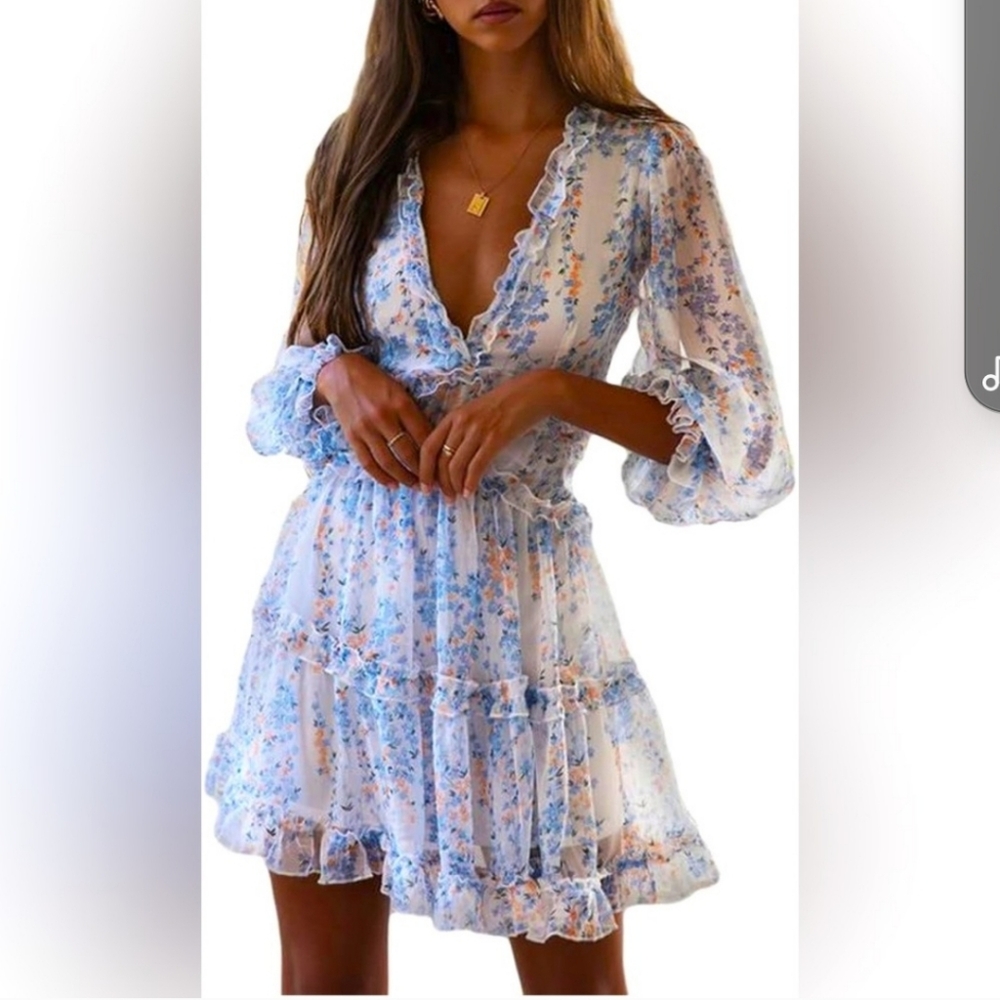NWOT Floral Print Ruffled Mini Dress